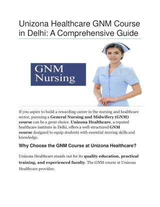 Unizona Healthcare GNM Course in Delhi A Comprehensive Guide