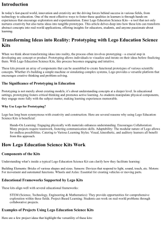 Transforming Ideas into Reality: Prototyping with Lego Education Science Kits