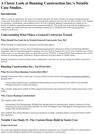 A Closer Look at Banning Construction Inc._s Notable Case Studies.
