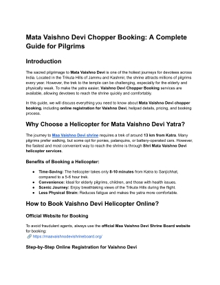 Mata Vaishno Devi Chopper Booking: A Complete Guide for Pilgrims
