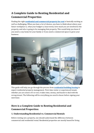 A Complete Guide to Renting Residential and Commercial Properties