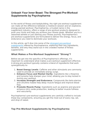 Unleash Your Inner Beast The Strongest Pre-Workout Supplements by Psychopharma