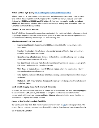 Uratech USA Inc: High-Quality CNC Tool Storage for HSK80A and HSK80C holders