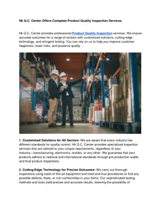 Hk Q.C. Center Offers Complete Product Quality Inspection Services