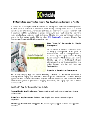 DC Technolabs Your Trusted Shopify App Development Company in Florida