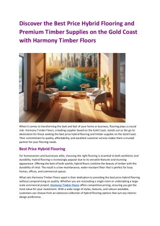 Discover the Best Price Hybrid Flooring and Premium Timber Supplies on the Gold Coast with Harmony Timber Floors