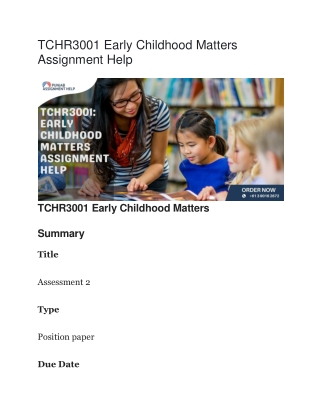 TCHR3001 Early Childhood Matters Assignment Help