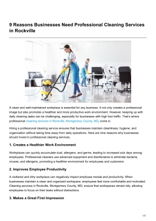 9 Reasons Businesses Need Professional Cleaning Services in Rockville