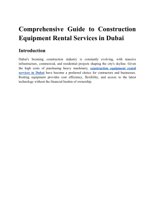 Construction equipment rental services in Dubai - equipment for rent