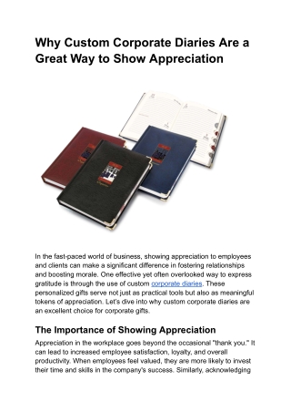 Why Custom Corporate Diaries Are a Great Way to Show Appreciation