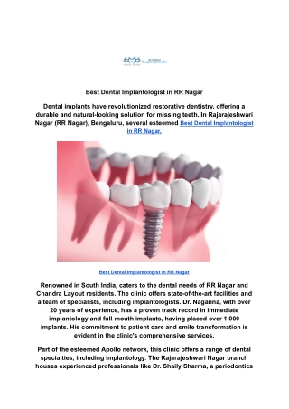 Best Dental Implantologist in RR Nagar