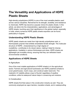 The Versatility and Applications of HDPE Plastic Sheets