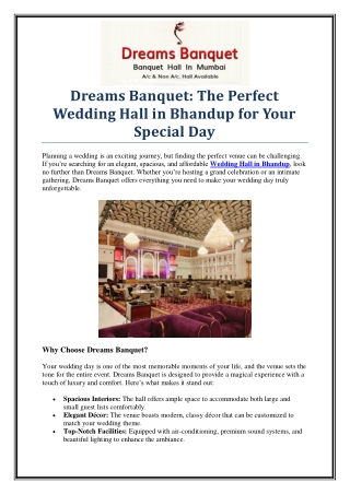 Celebrate in Style at Dreams Banquet — The Best Wedding Hall in Bhandup