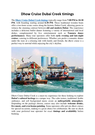 Dhow Cruise Dubai Creek timings