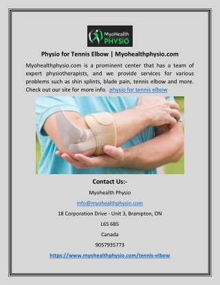 Physio for Tennis Elbow | Myohealthphysio.com