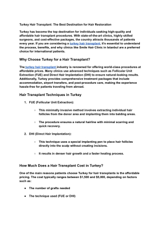 Turkey Hair Transplant_ The Best Destination for Hair Restoration