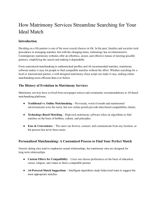 How Matrimony Services Streamline Searching for Your Ideal Match
