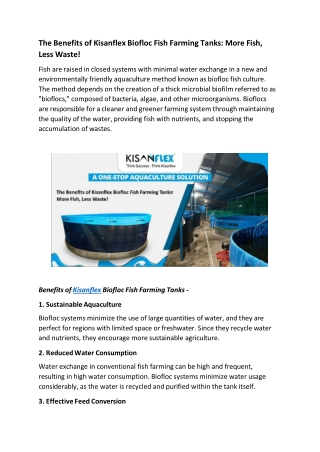 The Benefits of Kisanflex Biofloc Fish Farming Tanks: More Fish, Less Waste!
