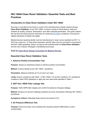 ISO 14644 Clean Room Validation: Essential Tests and Best Practices