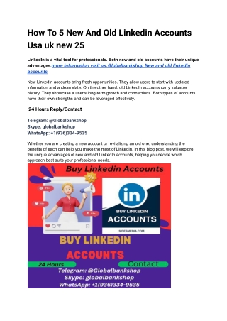 How To 5 New And Old Linkedin Accounts  Usa uk new 25