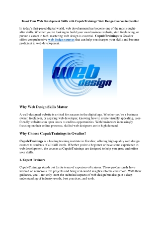 Boost Your Web Development Skills with CupuleTrainings' Web Design Courses in Gwalior