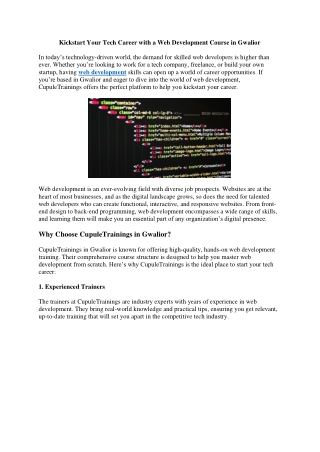Kickstart Your Tech Career with a Web Development Course in Gwalior