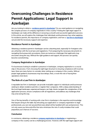 Overcoming Challenges in Residence Permit Applications: Legal Support in Azerbai