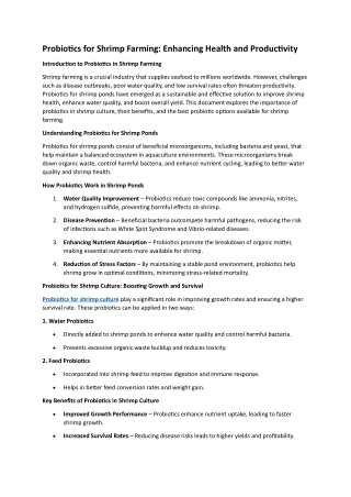 Probiotics for Shrimp Farming: Enhancing Health and Productivity