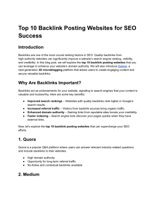 Top 10 Backlink Posting Websites