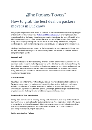 How to grab the best deal on packers movers in Lucknow