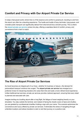 Comfort and Privacy with Our Airport Private Car Service