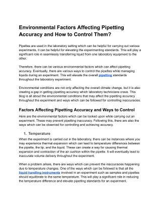 Environmental Factors Affecting Pipetting Accuracy and How to Control Them