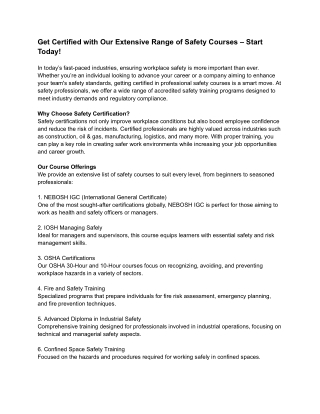 safety course in chennai