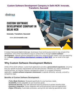 Custom Software Development Company in Delhi NCR: Innovate, Transform, Succeed