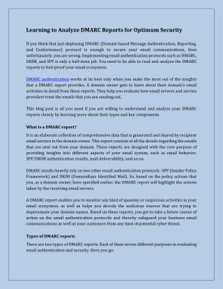 Learning to Analyze DMARC Reports for Optimum Security