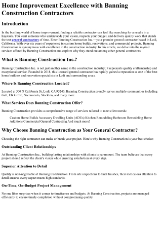 Home Improvement Excellence with Banning Construction Contractors