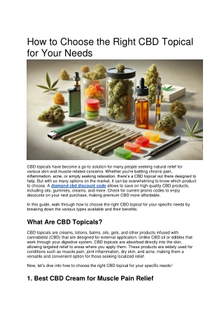 How to Choose the Right CBD Topical for Your Needs
