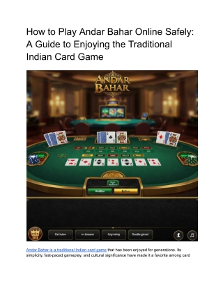 Andar Bahar is a traditional Indian card game