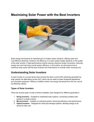 Maximizing Solar Power with the Best Inverters