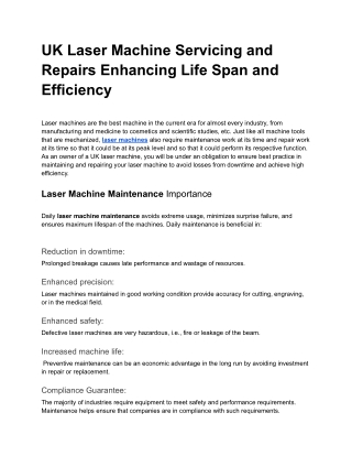 UK Laser Machine Servicing and Repairs_ Enhancing Life Span and Efficiency