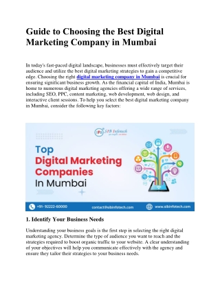 Guide to Choosing the Best Digital Marketing Company in Mumbai