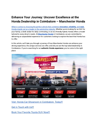 Enhance Your Journey_ Uncover Excellence at the Honda Dealership in Coimbatore – Manchester Honda