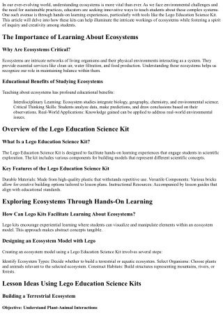 Exploring Ecosystems: Lessons Learned with Lego Education Science Kits