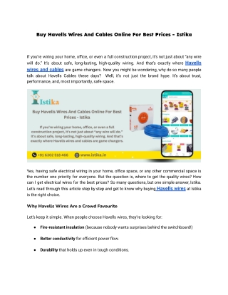 Buy Havells Wires And Cables Online For Best Prices Istika