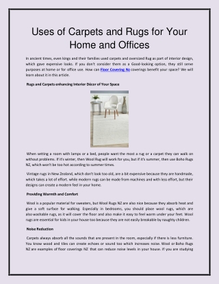 Uses of Carpets and Rugs for Your Home and Offices