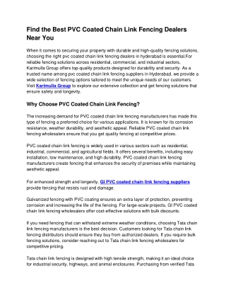 Find the Best PVC Coated Chain Link Fencing Dealers Near You