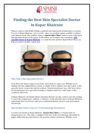 Finding the Best Skin Specialist Doctor in Kopar Khairane