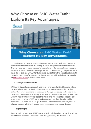Why Choose an SMC Water Tank? Explore Its Key Advantages.