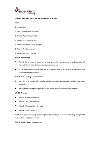 Level Up Your Skills Mastering Microsoft Azure in 30 Days