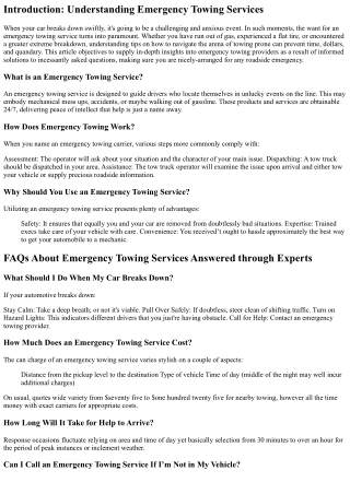 FAQs About Emergency Towing Services Answered through Experts